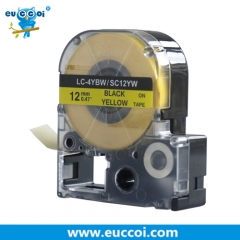 EUCCOI LK-4YBW LC-4YBW9 (SC12YW) Black on Yellow 1/2" X 26.2'(12mm x 8M) Strong Adhesive Label Tape Cartridge