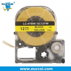 EUCCOI LK-4YBW LC-4YBW9 (SC12YW) Black on Yellow 1/2" X 26.2'(12mm x 8M) Strong Adhesive Label Tape Cartridge